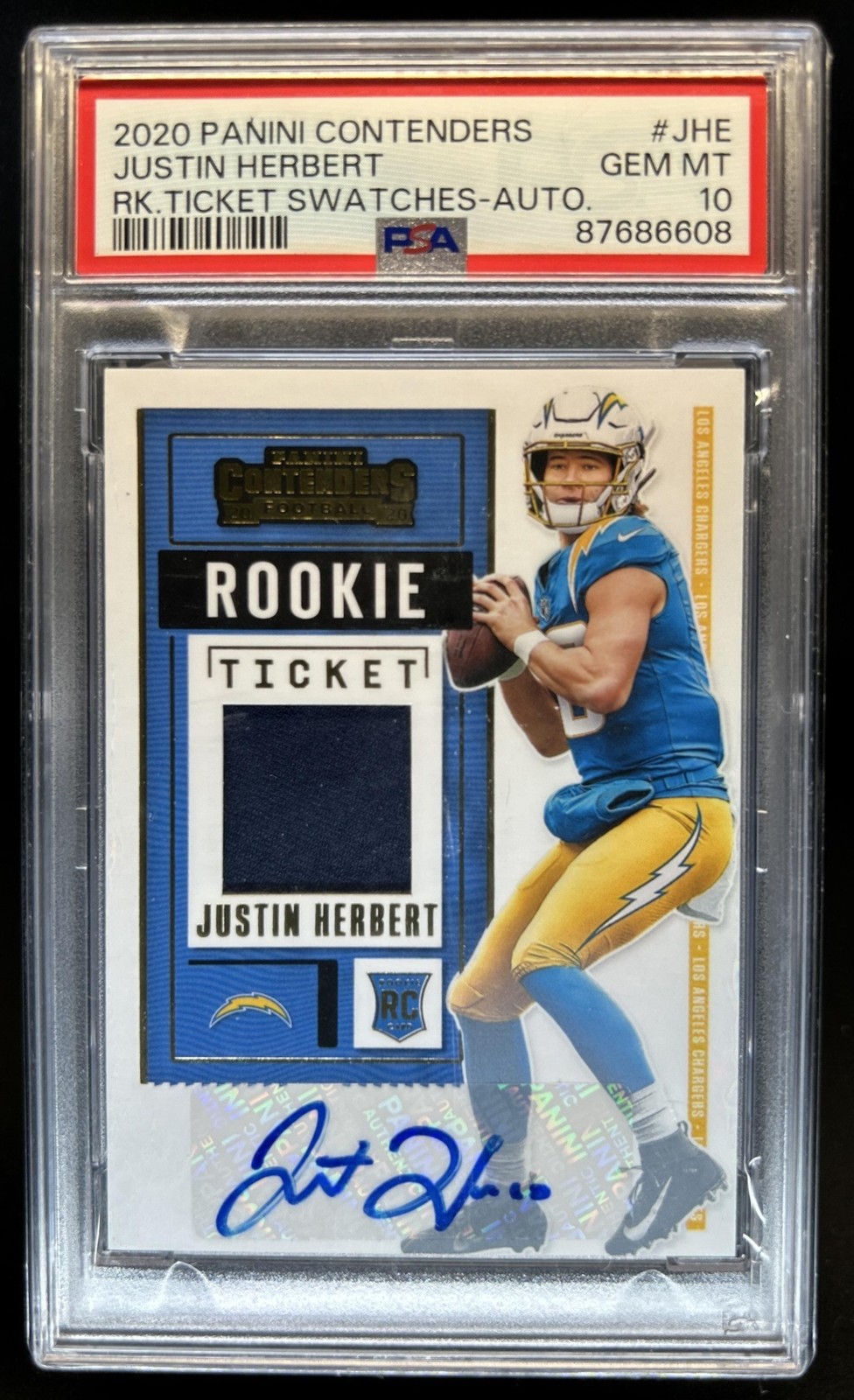 2020 Contenders Justin Herbert Rookie Ticket Auto RC Jersey #RTS-JHE PSA 10