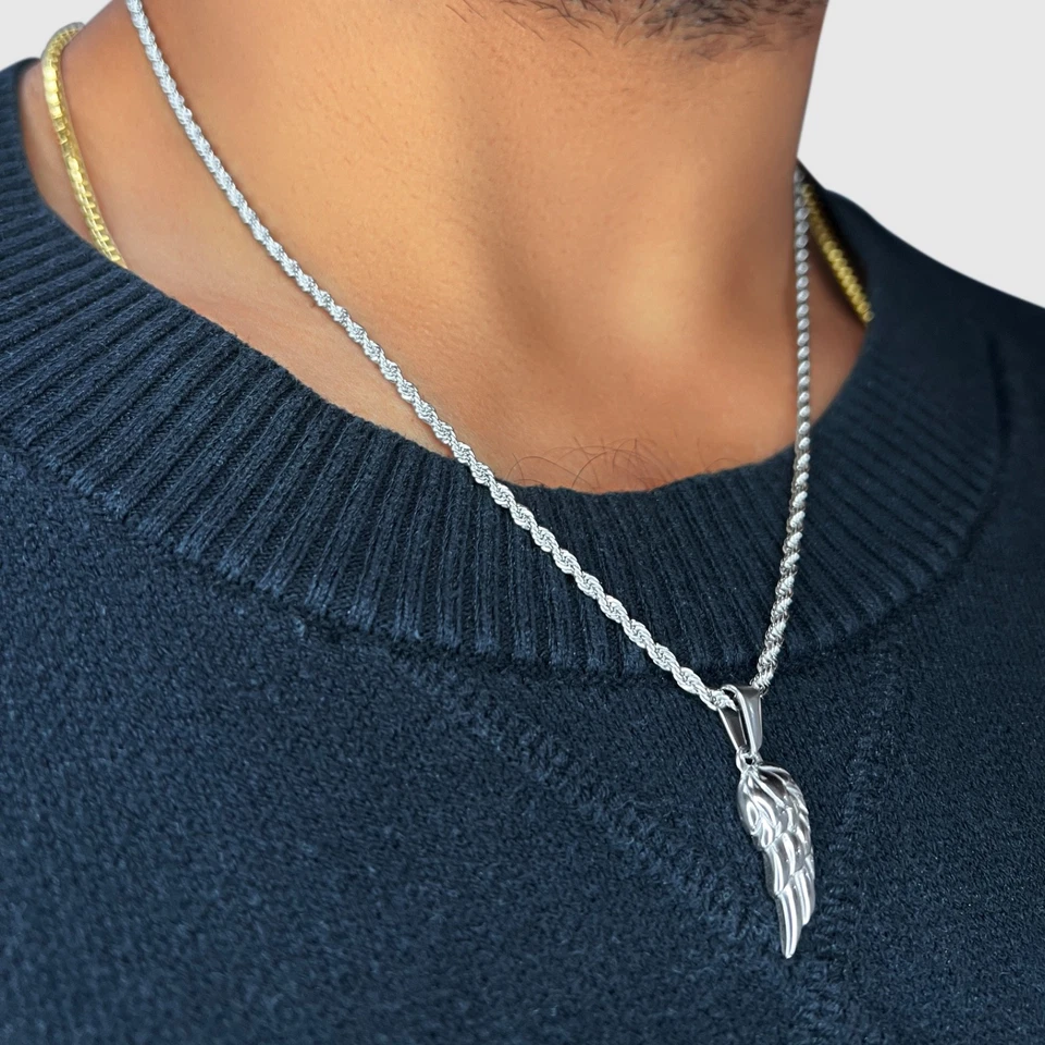 18K Gold Angel Wing Pendant Necklace 20” Spiritual Amulet Jewelry Gift Unisex - Image 3 of 4