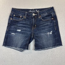 American Eagle Outfitters Short Distressed Cut Off Denim Shorts Size 2 Dark Wash