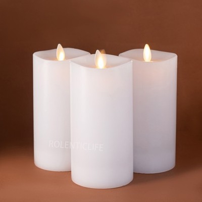 Luminara Flameless LED Moving Flame Pillar Wax Candles with Remote White 3''x6.5''