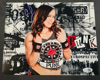 AJ LEE Signed 8x10 METALLIC Photo Autograph Wrestler Autographed WWE JSA COA