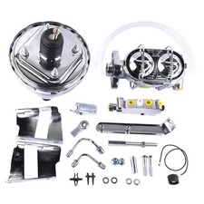 8" Chrome Power Brake Booster Master Cylinder Disc Drum Kit for Chevrolet Bel Ai