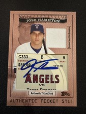 Josh Hamilton 2009 Topps Ticket to Stardom Stub Jersey Relic /239 IP Autograph