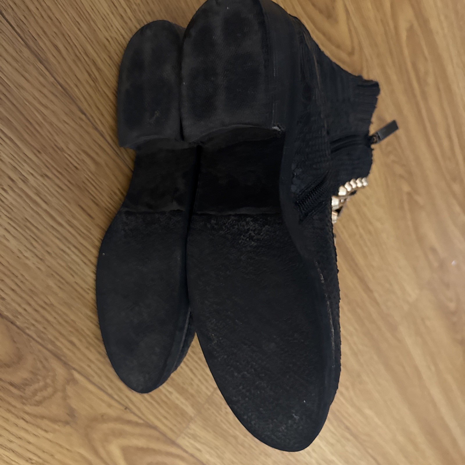 Jeffrey Campbell Womens 8 Black Leather Tonette Snake Embellished Combat Boots