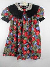 Vintage Jolene Dress SZ 5 Fruit Print Black Velvet Lace Collar And Trim USA Made
