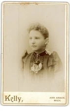 Antique Cabinet Card Circa 1890s Kelly Young Lady Fancy Dress Ann Arbor MI