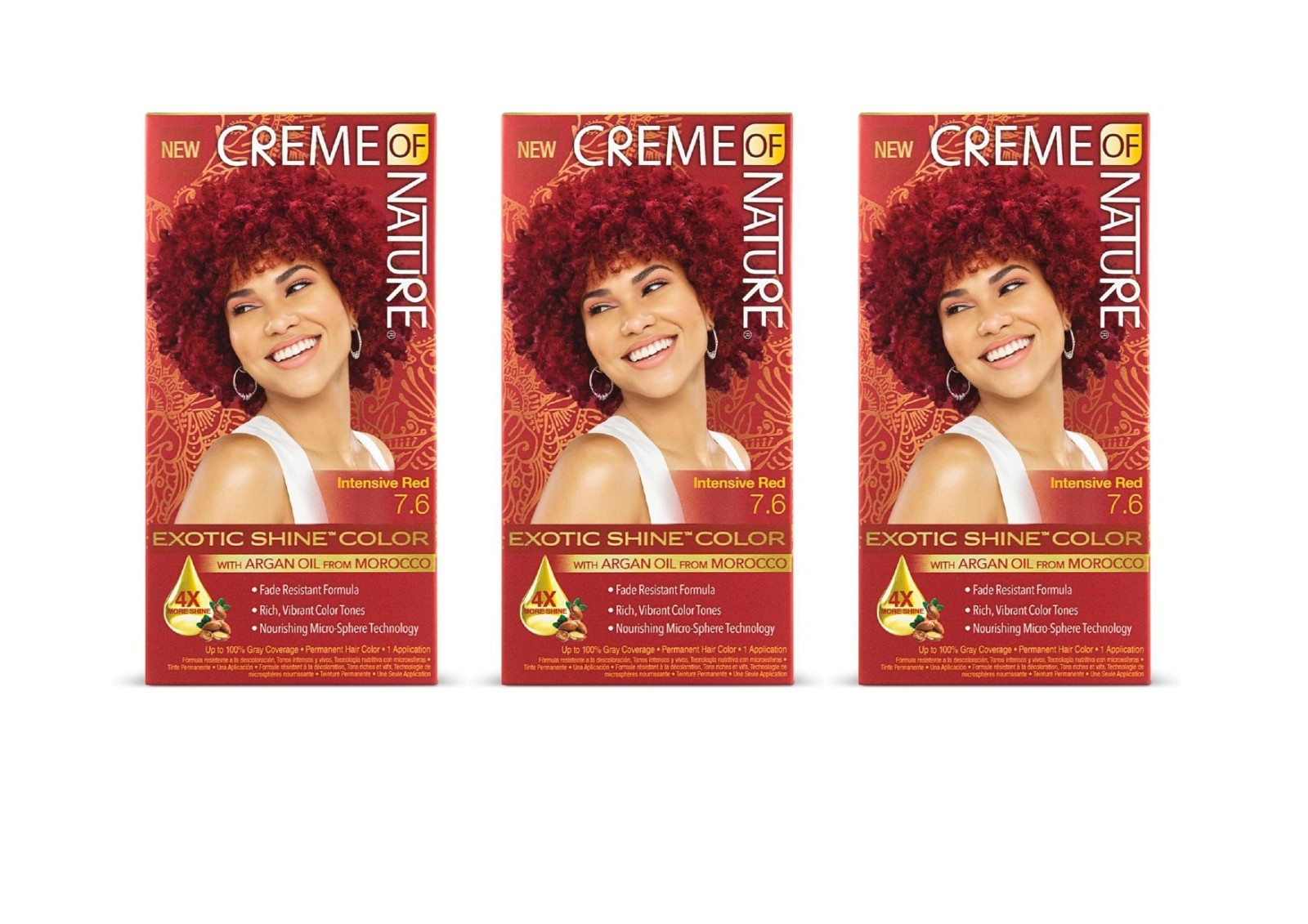 3 X Creme of Nature Exotic Shine Color Intensive Red 7.6 Permanent Hair Color
