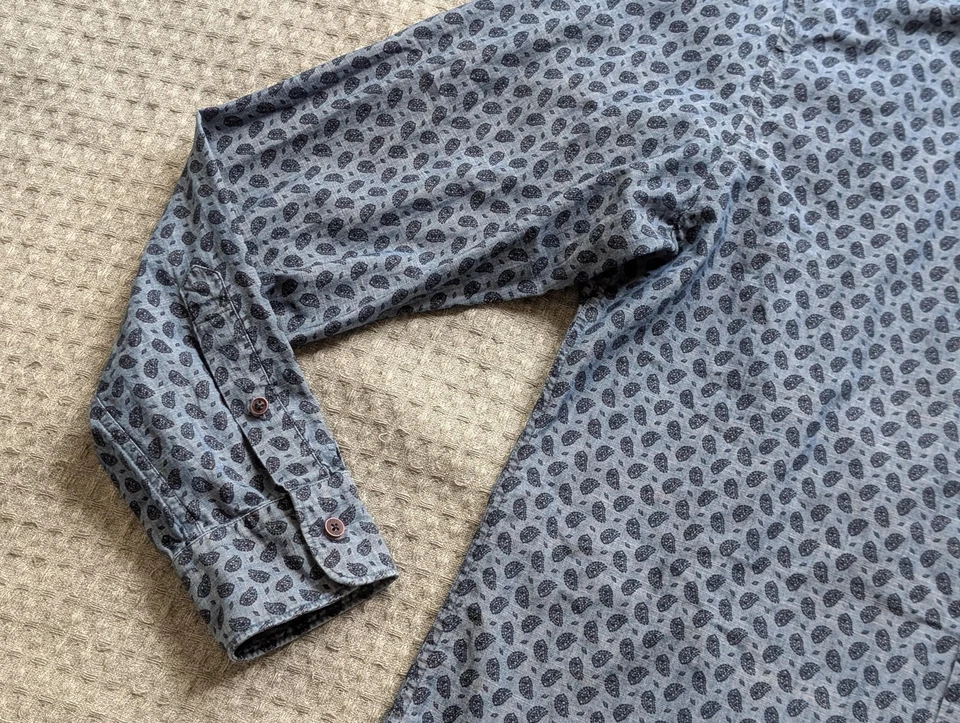 Altea Indaco Shirt Men Medium Blue Chambray Paisley Button Up Long Sleeve Casual - Image 3 of 4