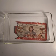 Vintage Pyrex Utility Dish Oven Ware With Paper Advertising Label MADE IN USA