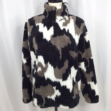 Eddie Bauer Women's Ultra Soft Sherpa Fleece 1/4 Zip Pullover Medium Black Camo