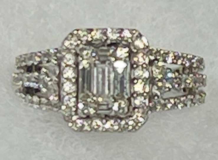 ENGAGEMENT RING 14K WHITE GOLD BAGUETTE CUT DIAMONDS VS CLARITY WITH APPRAISAL-image