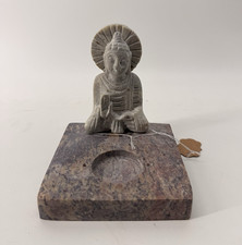Buddhist Buddha Stone Incense Holder Tray w/ Statue, Recessed Dish Base