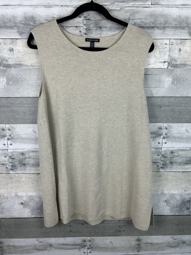 Eileen Fisher Damen Pullover Bluse groß beige ärmellos
