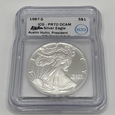 1987 S $1 American Silver Eagle 1oz ICG PR70DCAM Austin Hutto Signed