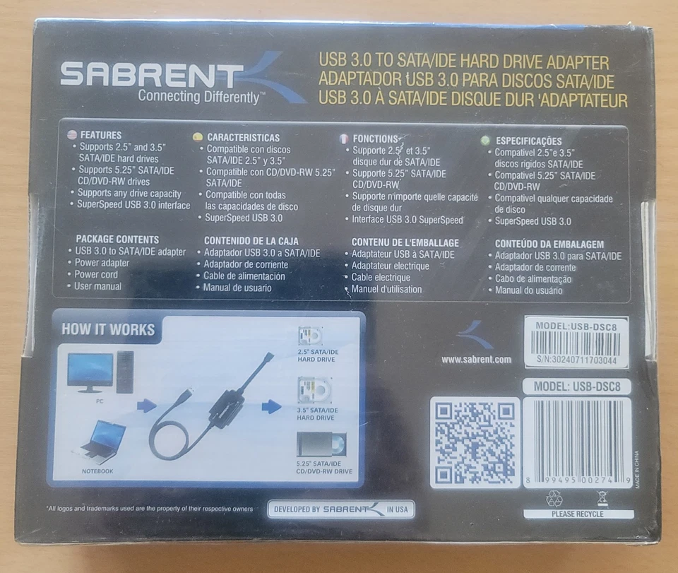 NEW Sabrent Model USB-DSC8 USB 3.0 to SATA/IDE Hard Drive Adapter, PC&MAC SSD - Image 2 of 4
