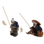 2Pcs Miniature Fisherman Figurines Ceramic Sitting Fishing Ornaments for Asian