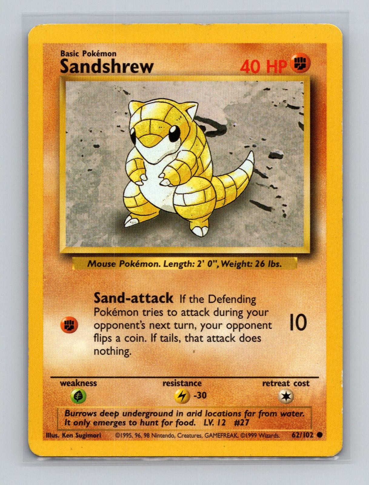 Sandshrew 62/102 Common Base Set Unlimited Pokemon Heavily Played