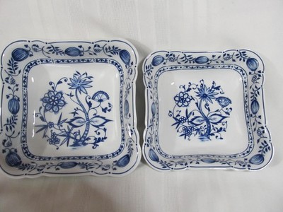 2~Triptis Porzellan Zwiebelmuster BLUE ONION Square Vegetable Bowls-8.25'' & 7.5''