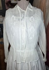 Sheer Ivory Edwardian Shirtwaist w/ Pintucks  Embroidery