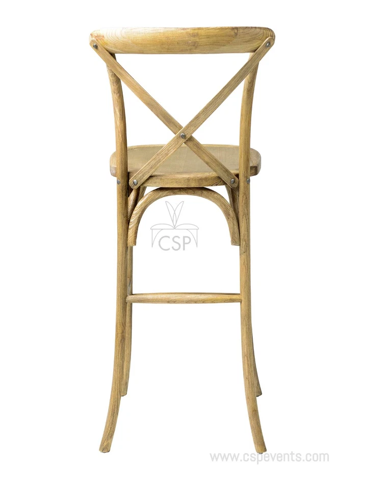 Commercial Seating Products Rustic Tinted Raw Crossback Bar Stool Chairs - Image 2 of 3