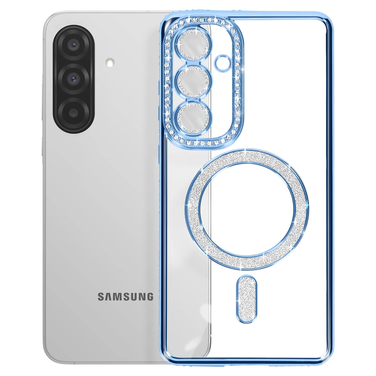 Coque Diamant Galaxy A36 Strass Bleu : Protection Rigide Anti-Choc Élégante