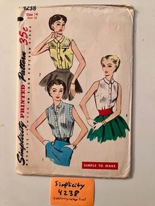 Simplicity 4238 Vintage Misses Blouse Sz 14 Bust 32 Cut/Used