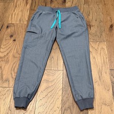 FIGS Zamora Jogger Scrub Pants Gray Heather Teal Drawstring W18SW2005 Women S