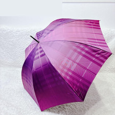BURBERRY Nova Check Pattern Leather-type Long Umbrella Purple Rare Color Used