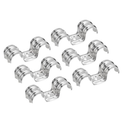 25Pcs 13/16 Inch Stainless Steel Double Line Clamps One Hole Rigid Pipe Strap