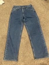 Carhartt Men’s 34x32 Flannel Lined Straight Leg Relaxed Fit Blue Jeans B172DST