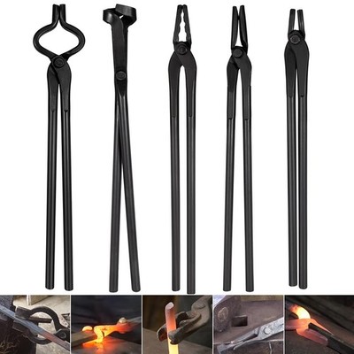 Blacksmith Tools Set - 5 Piece Tongs Kit Includes Flat, Square Jaw, Bolt, Bla...