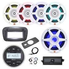 JBL Marine Gauge BT Radio w/Spa Bezel, 4x 8" LED White Speaker, Sub, Amp,Kit,ANT