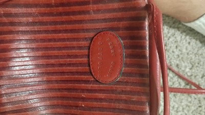 Perry Ellis Portfolio Red Striped Shoulder Bag with Zip Closure for Women
