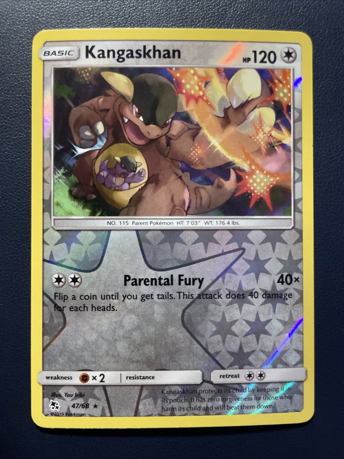 1x Pokemon TCG Hidden Fates Reverse Holo Kangaskhan 47/68 Fast Ship NM Toploaded