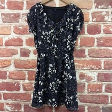 Gap Dress Womens S Black White Floral Ruffle Casual Career Popover