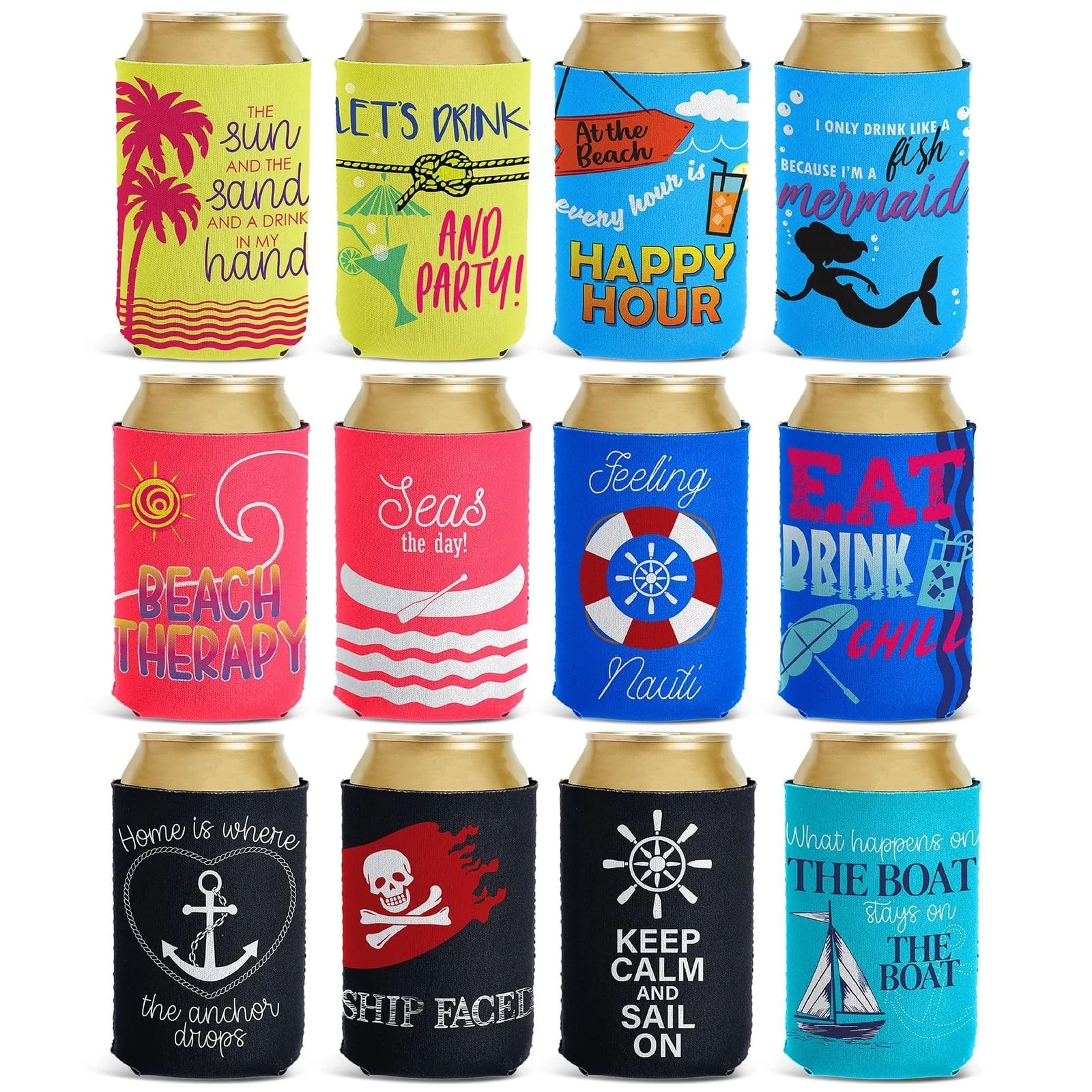 BLUE PANDA Insulated Neoprene Can Cooler 12 oz, Blue,Yellow,Pink,Black