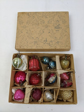 Vintage Christmas Ornaments 50s 60s USSR Soviet Glass 14pcs Fruit Hearts Bells