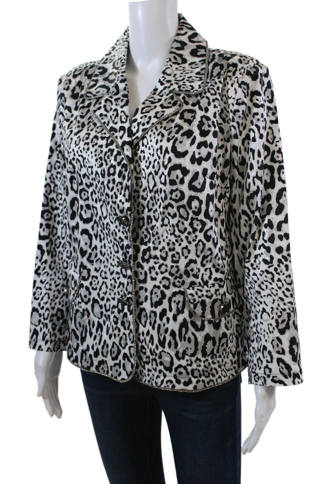 Chaqueta Blazer Berek Mujer Estampado Leopardo Cristal Borde Blanco Negro Talla Grande Foto 3 de 4