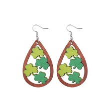 St Patrick's Day Wooden Earrings for Women,Irish Shamrock Drop Dangle Earrings G