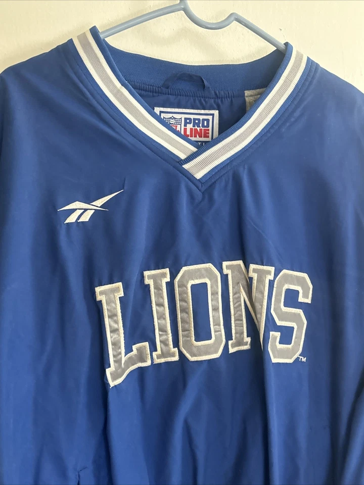 Vintage 90s Reebok Pro Line NFL Detroit Lions Jacket V-neck Pullover Blue Large - Image 4 of 4