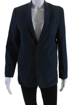 Calvin Klein Womens Pinstriped Dingle Breasted Blazer Jacket Blue Size 16