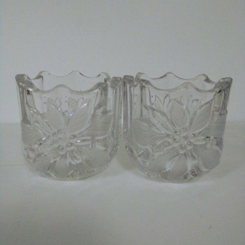 2 Crystal Poinsetta 3.5" Votive Candle Holders by Mikasa Frosted Clear Glass - Picture 8 of 9
