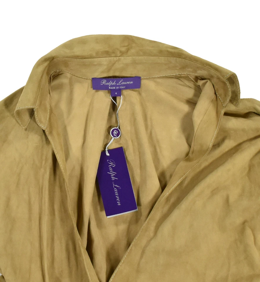 Ralph Lauren Purple Label Tan Suede Leather Wrap Dress 4 New $3850 - Image 2 of 4