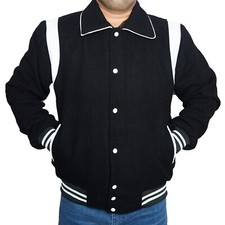 Men's New Letterman Moto Biker Bomber Baseball Sports Black Wool Varsity Jacket