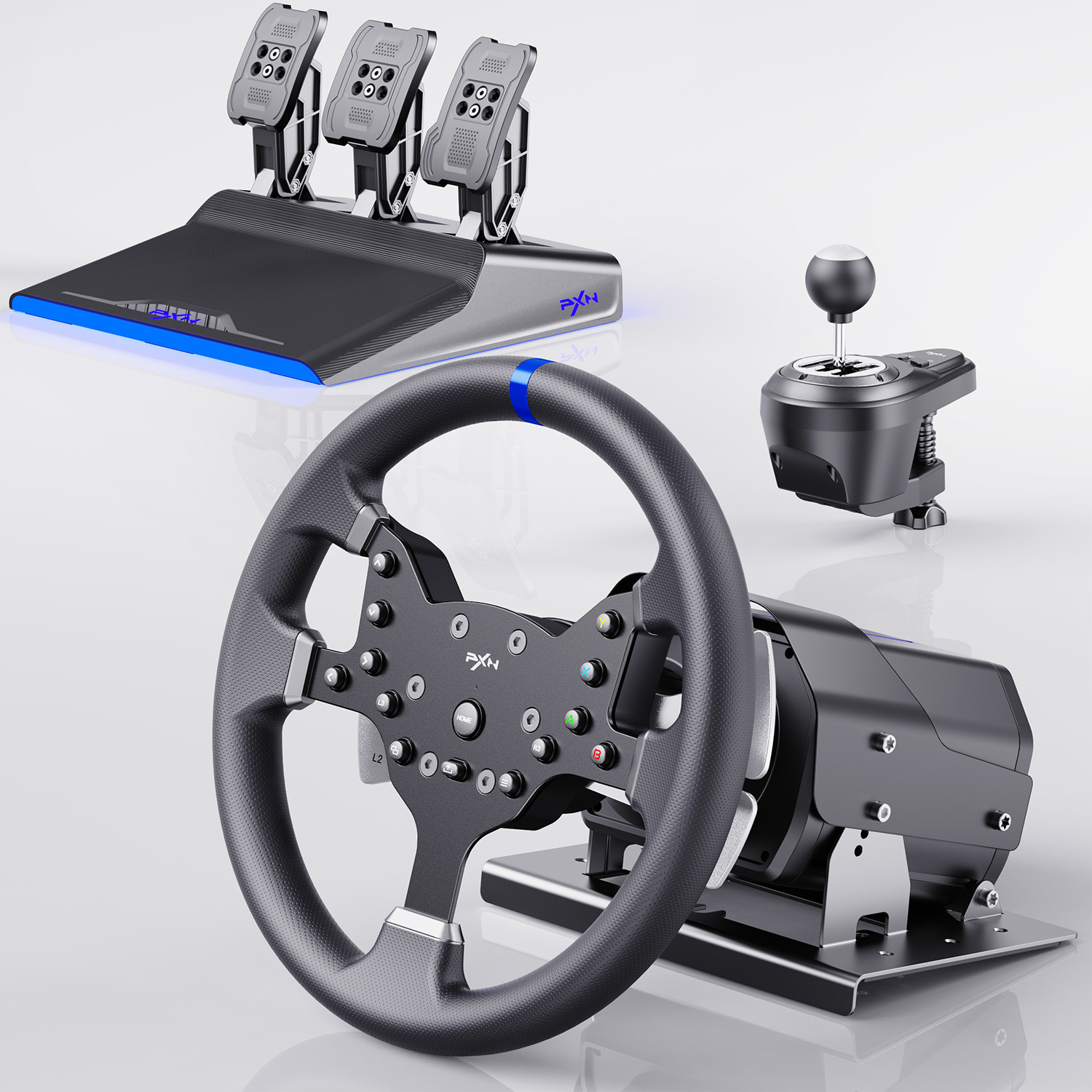 PXN V99 Gaming Driving Steering Wheel With Pedals Shifter FFB For PC ...