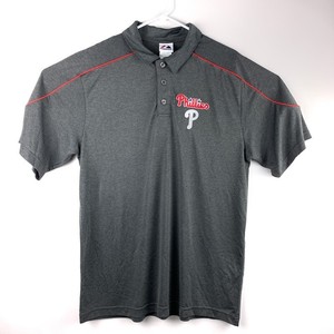 Philadelphia Phillies Men Polo Shirt Baseball-MLB Majestic Gray Short Sleeves L | eBay