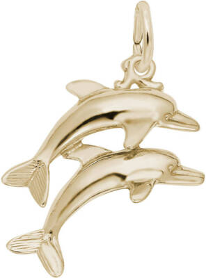 Gold-Plated Sterling Silver Two Dolphins Jumping Charm by Rembrandt