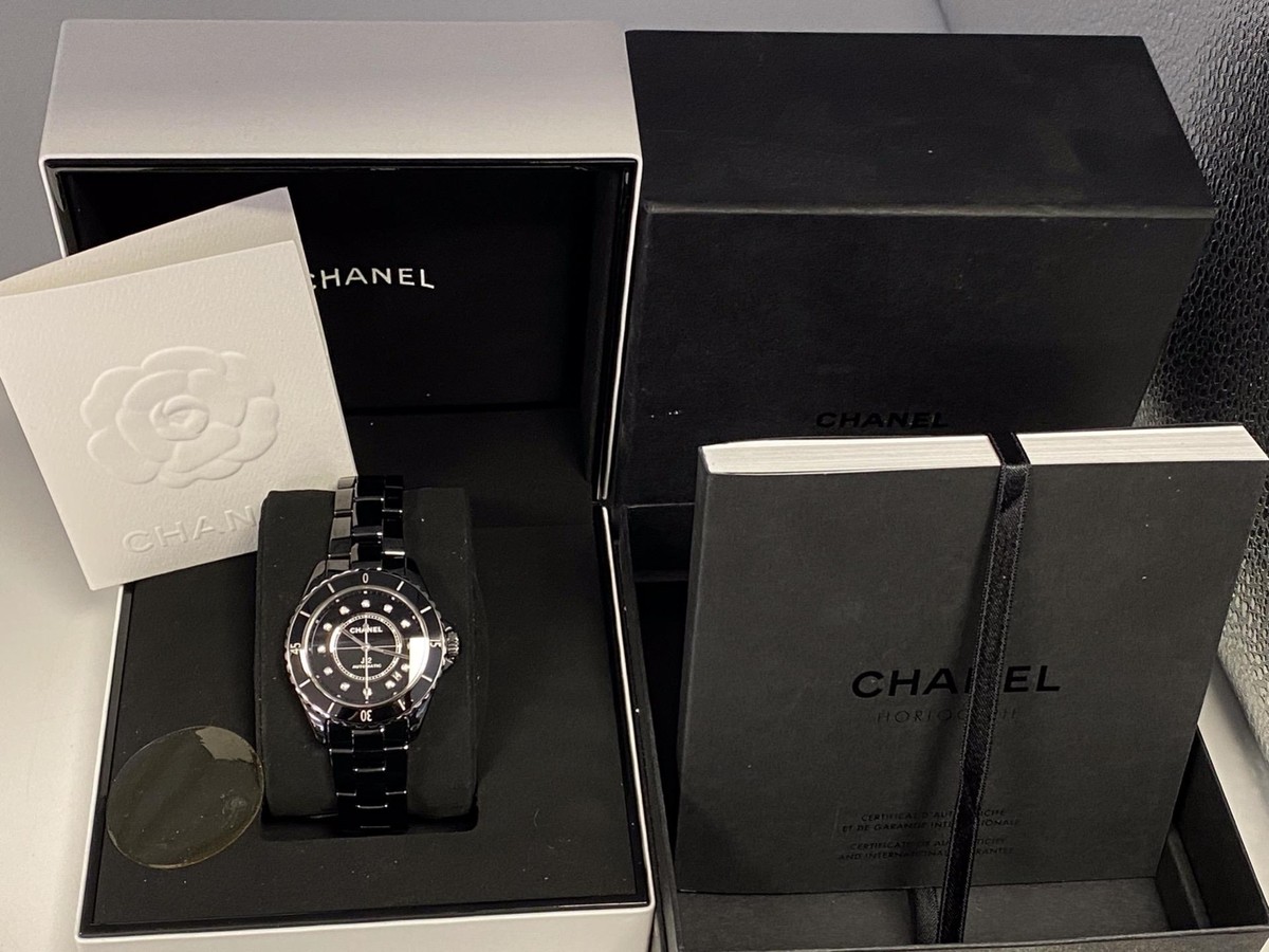 Genuine CHANEL J12 Watch 38mm Automatic Black Ceramic Diamond Dial