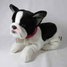 FAO Schwarz French Bulldog Realistic Plush Stuffed Animal 12" Black and White