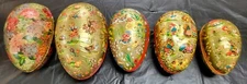 5 Vintage Paper Mache Easter Egg In Gold German Candy Containers